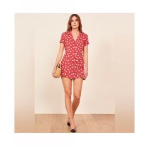 Reformation Plymouth Floral Shirt Dress Delia Red White Women, 4
